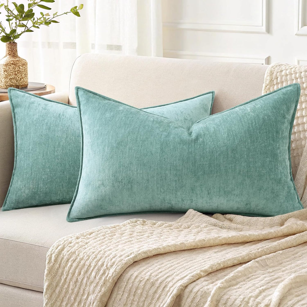 Beige Chenille Throw Pillow Covers Set of 2