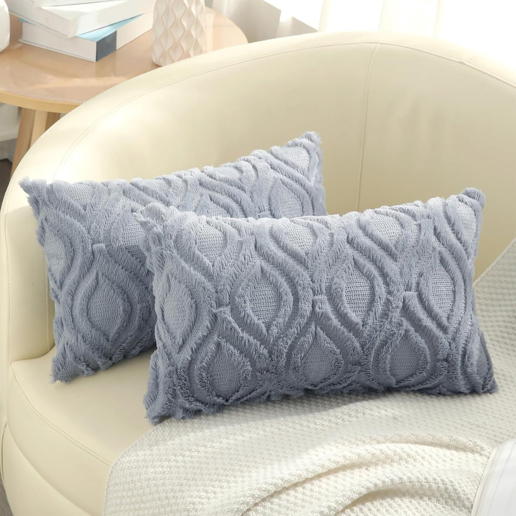 Beige Faux Wool Throw Pillow Covers Set of 2
