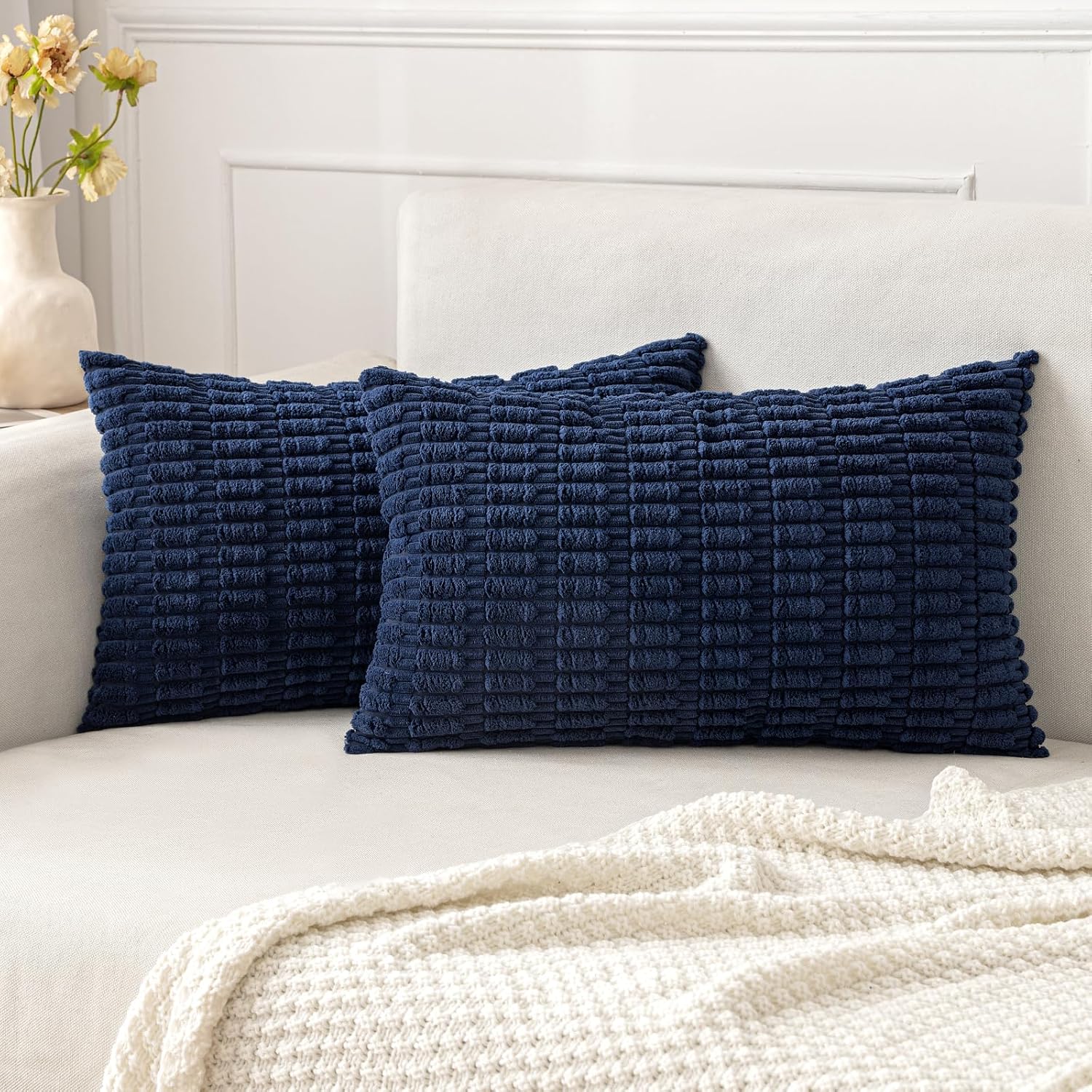 Cream White Boho Corduroy Striped Pillow Covers