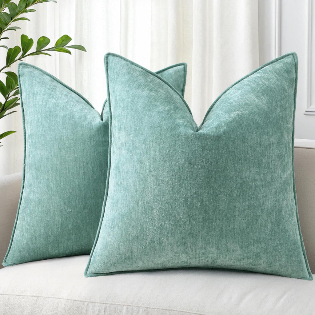 Beige Chenille Throw Pillow Covers Set of 2