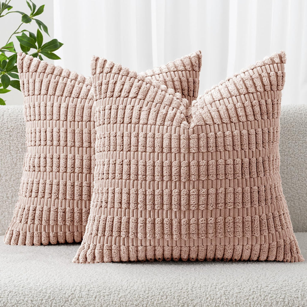 Cream White Boho Corduroy Striped Pillow Covers