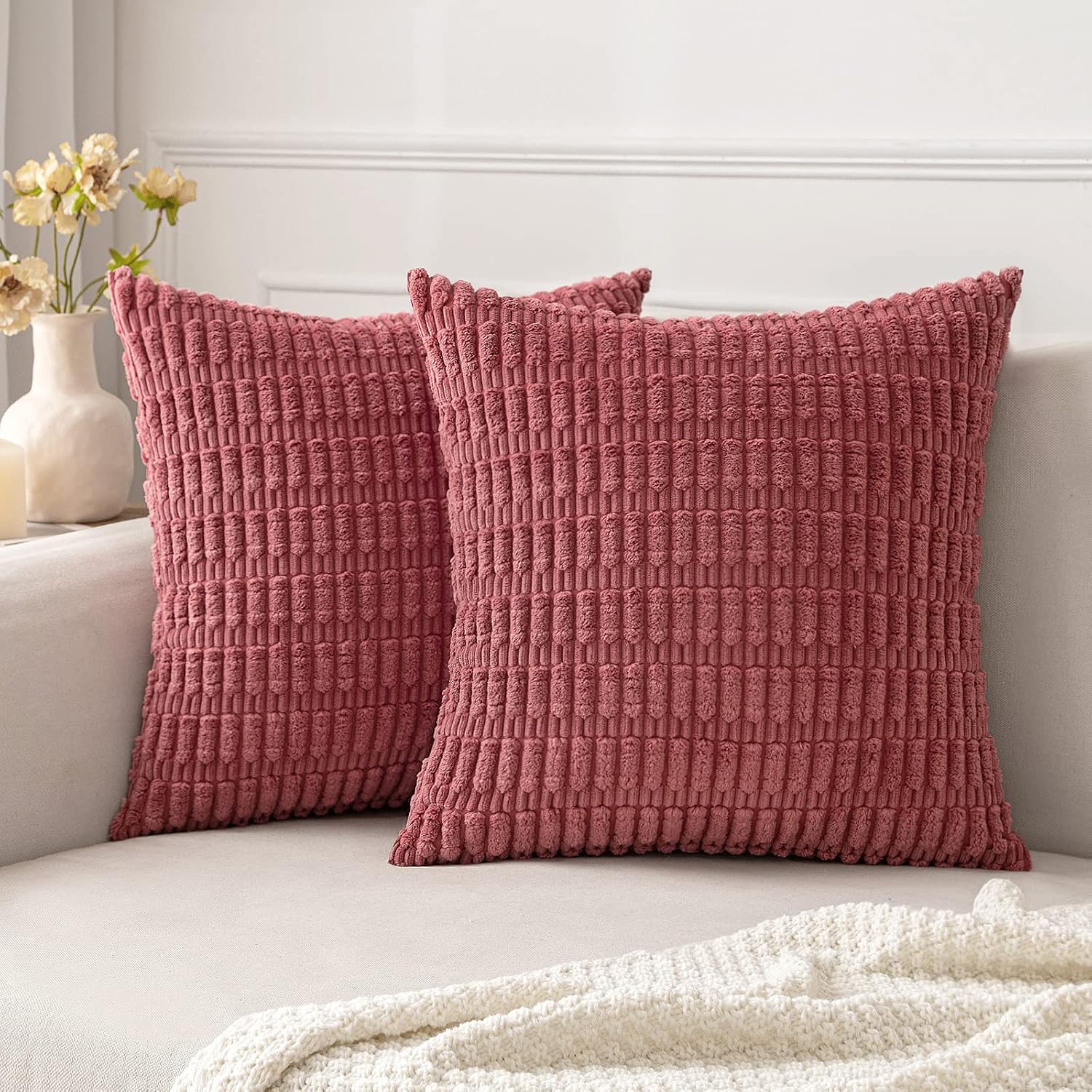 Cream White Boho Corduroy Striped Pillow Covers