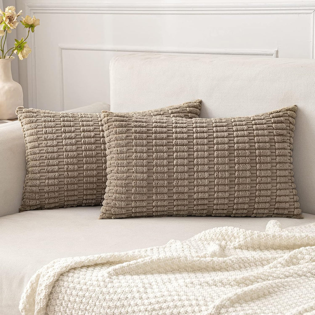 Cream White Boho Corduroy Striped Pillow Covers