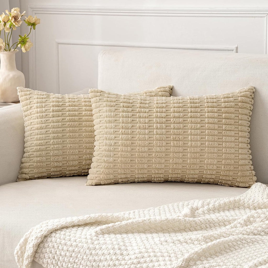 Cream White Boho Corduroy Striped Pillow Covers
