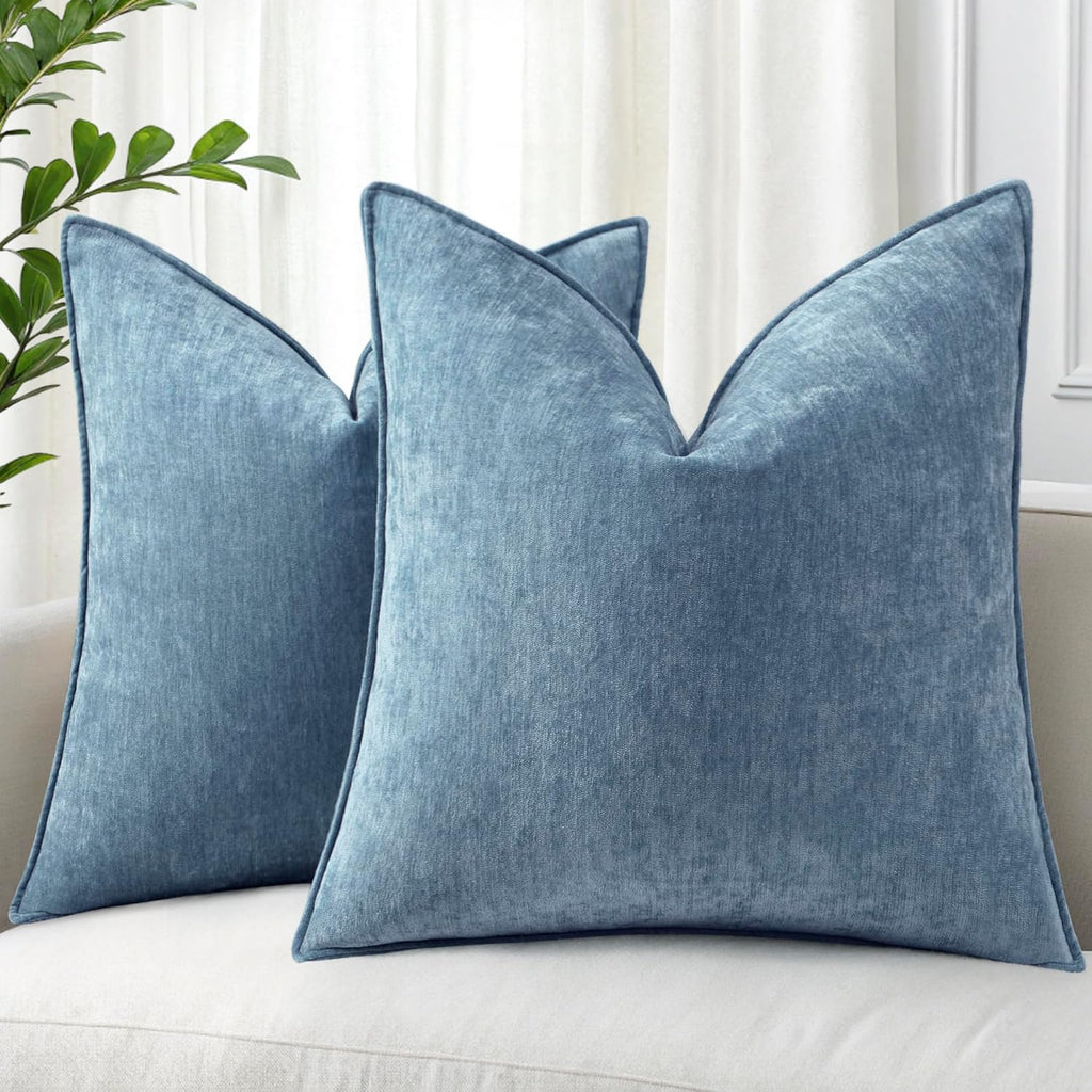 Beige Chenille Throw Pillow Covers Set of 2
