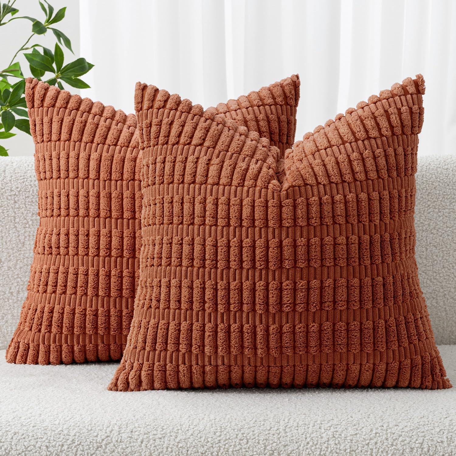 Cream White Boho Corduroy Striped Pillow Covers