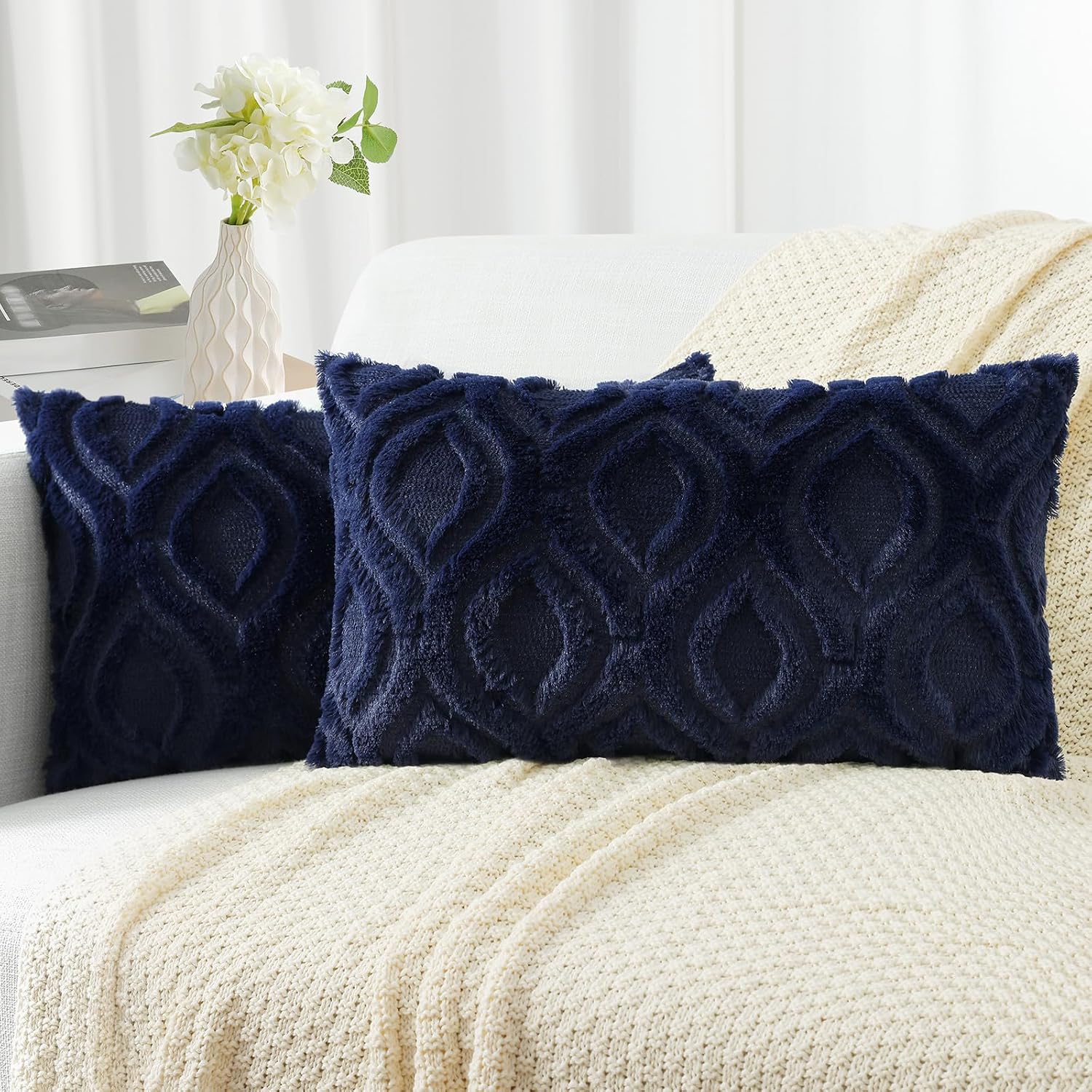Beige Faux Wool Throw Pillow Covers Set of 2