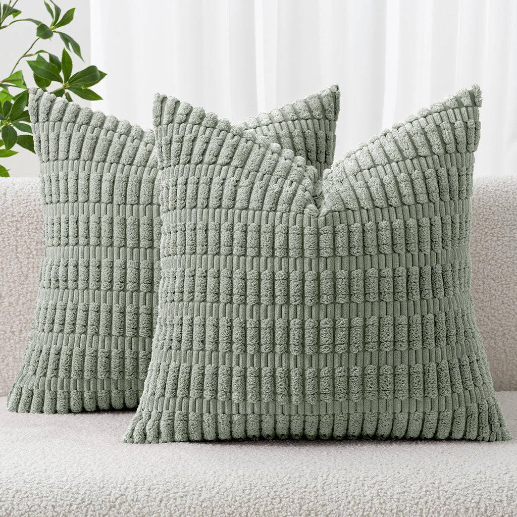 Cream White Boho Corduroy Striped Pillow Covers