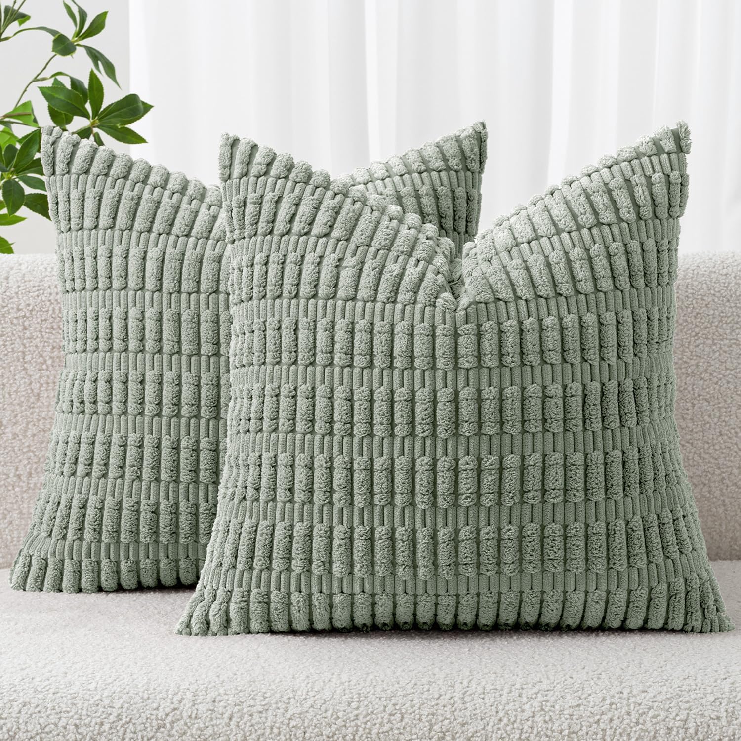 Cream White Boho Corduroy Striped Pillow Covers