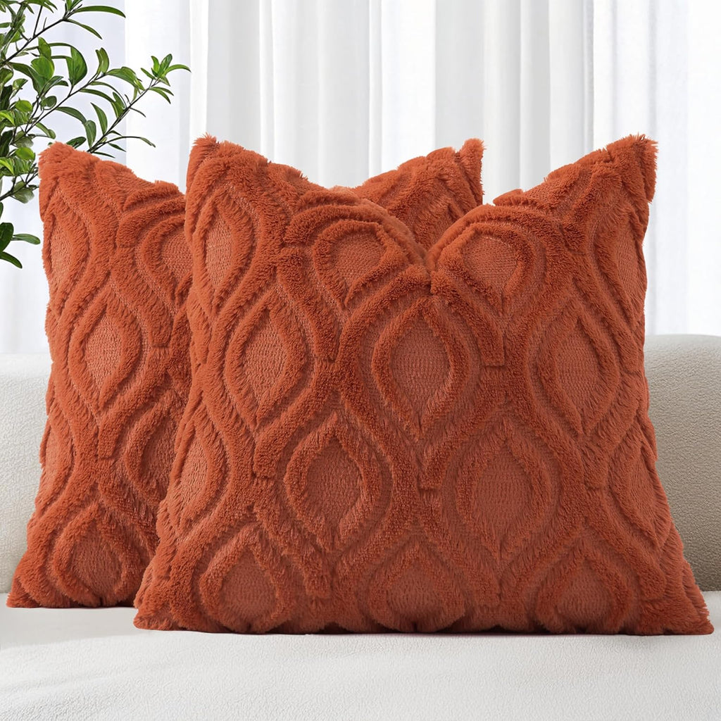 Beige Faux Wool Throw Pillow Covers Set of 2