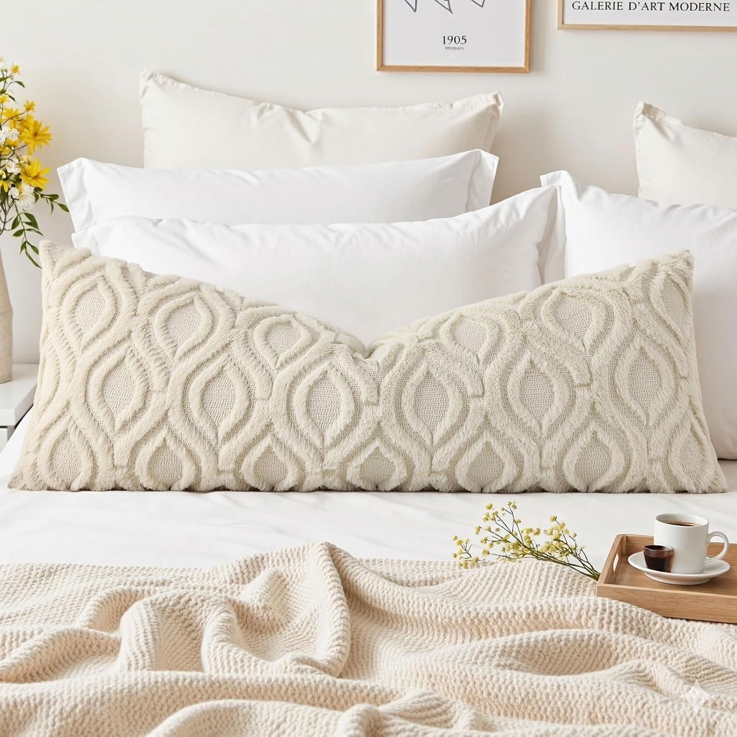 Beige Faux Wool Throw Pillow Covers Set of 2