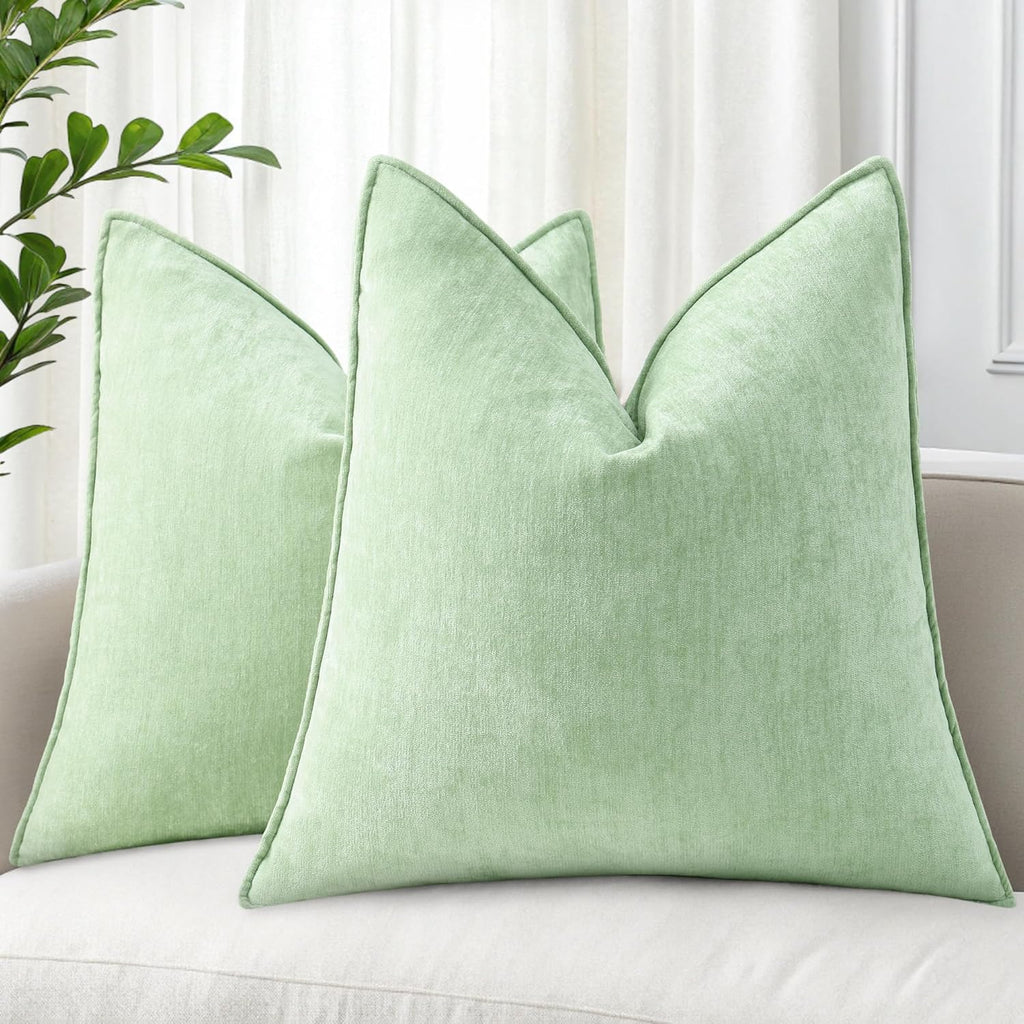 Beige Chenille Throw Pillow Covers Set of 2