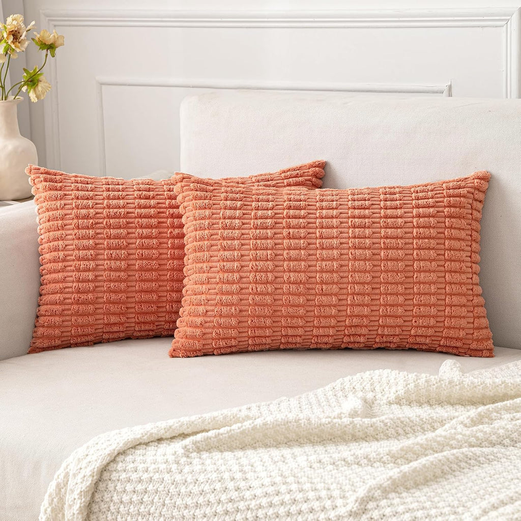 Cream White Boho Corduroy Striped Pillow Covers