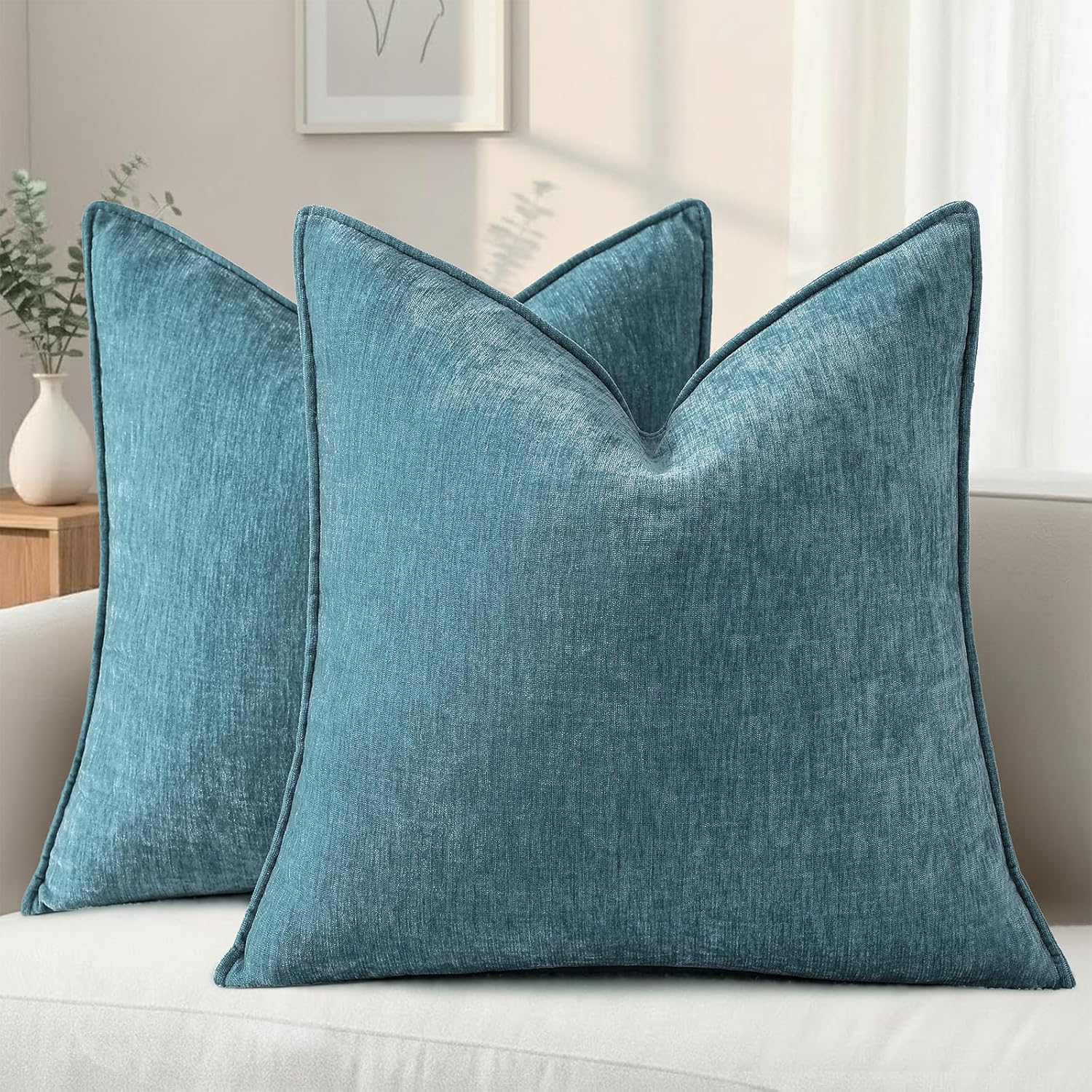 Beige Chenille Throw Pillow Covers Set of 2