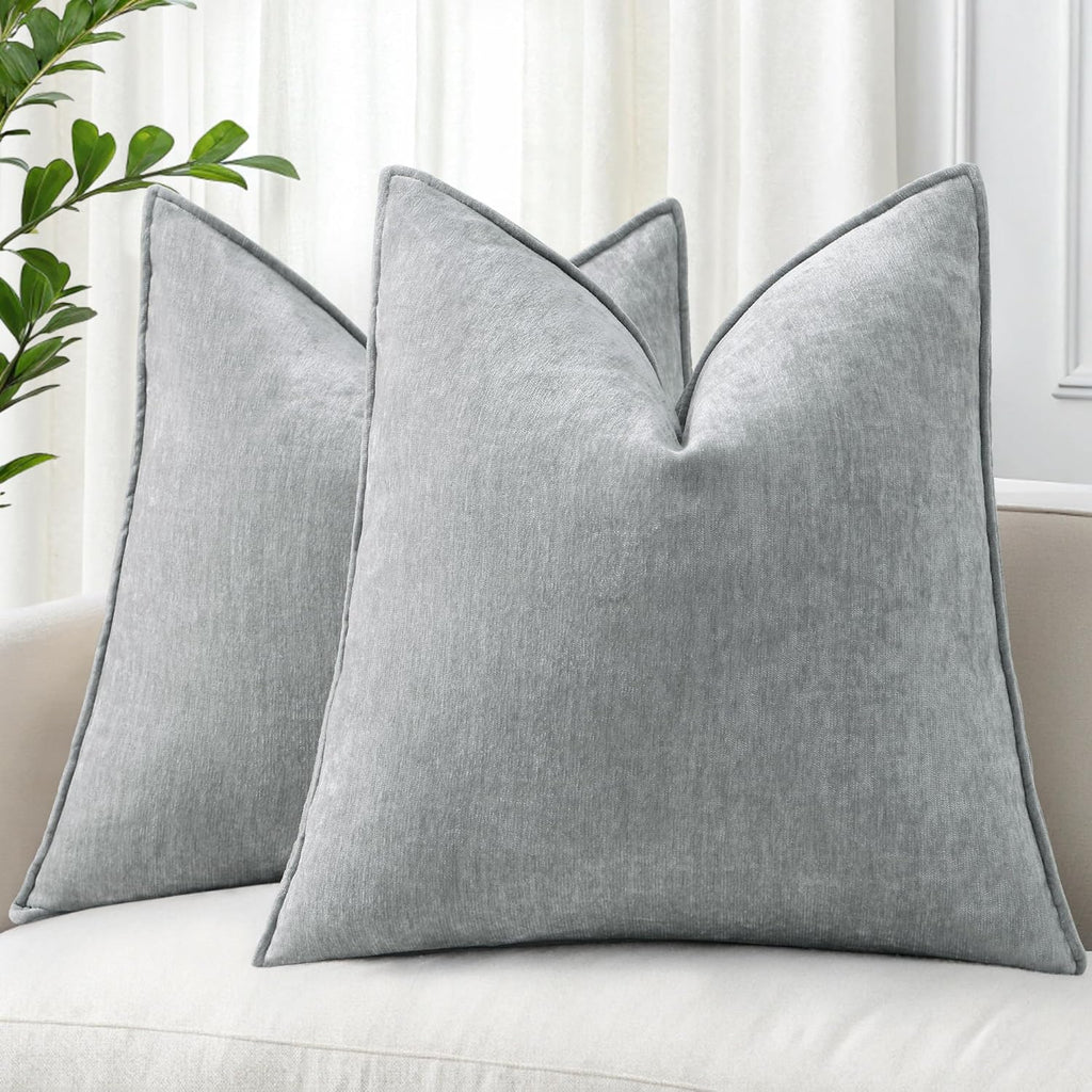 Beige Chenille Throw Pillow Covers Set of 2
