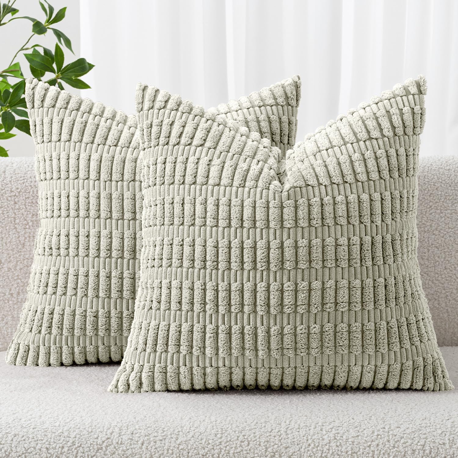 Cream White Boho Corduroy Striped Pillow Covers