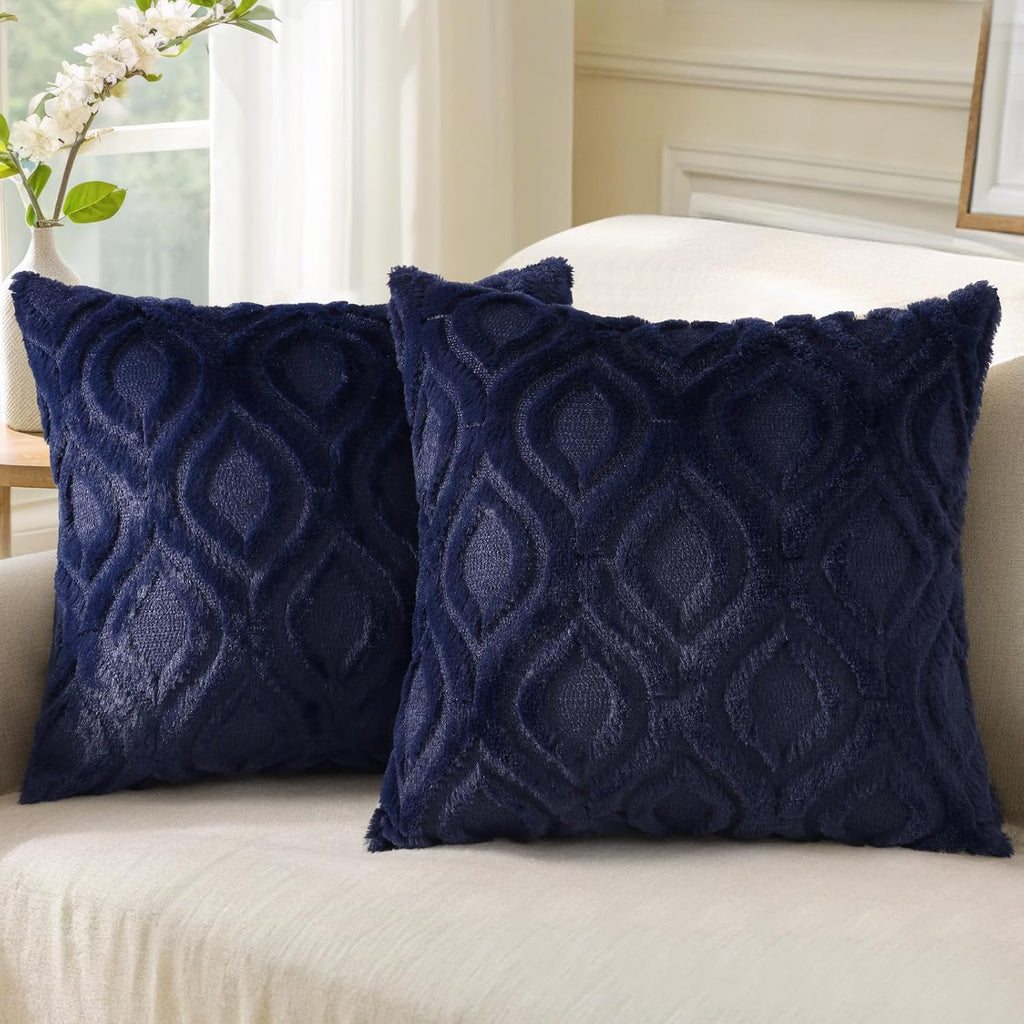 Beige Faux Wool Throw Pillow Covers Set of 2