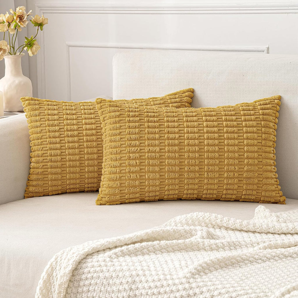 Cream White Boho Corduroy Striped Pillow Covers