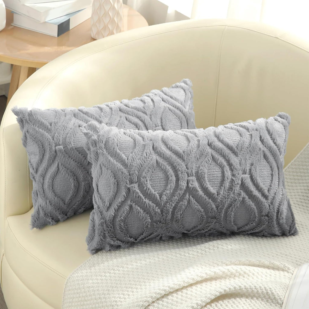 Beige Faux Wool Throw Pillow Covers Set of 2