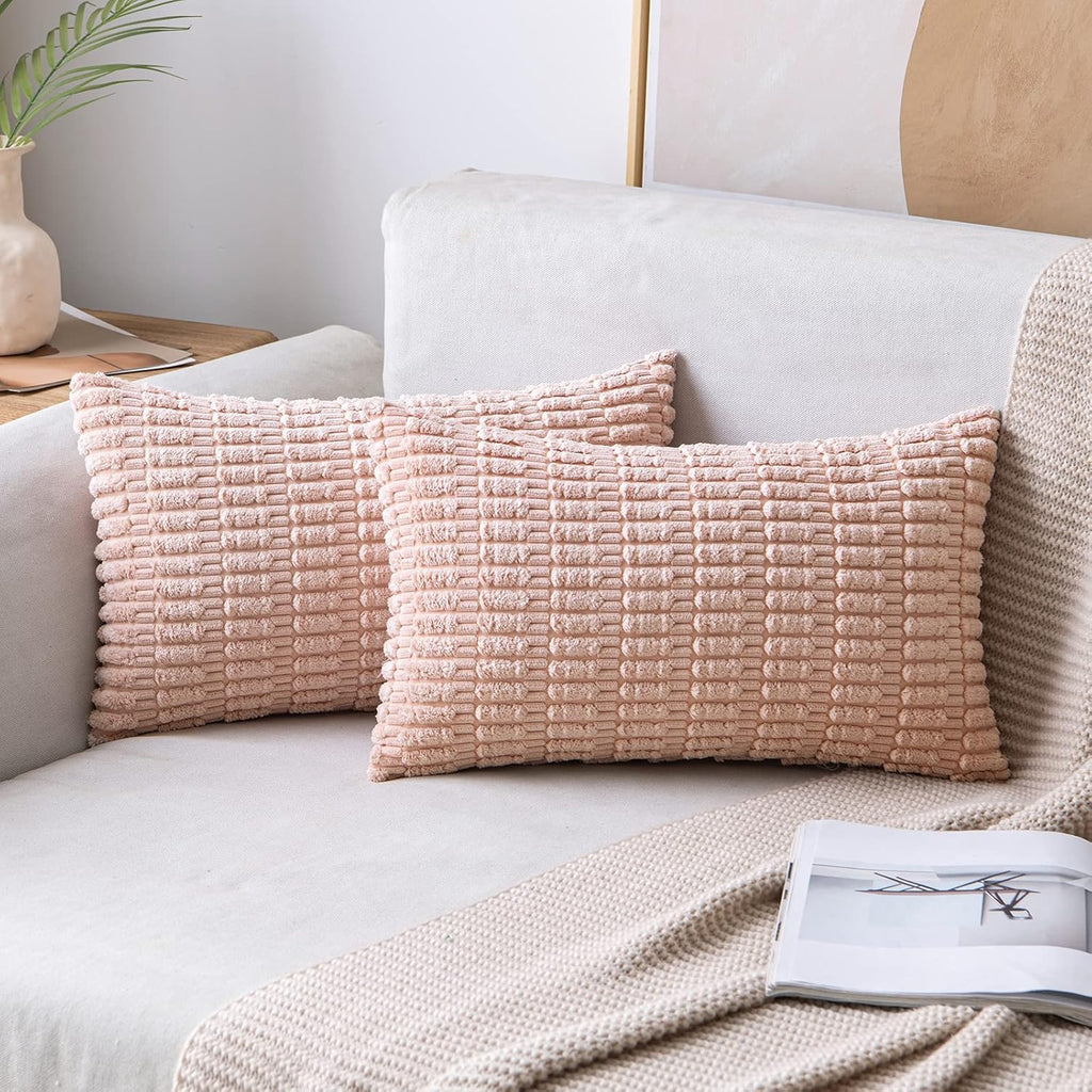 Cream White Boho Corduroy Striped Pillow Covers