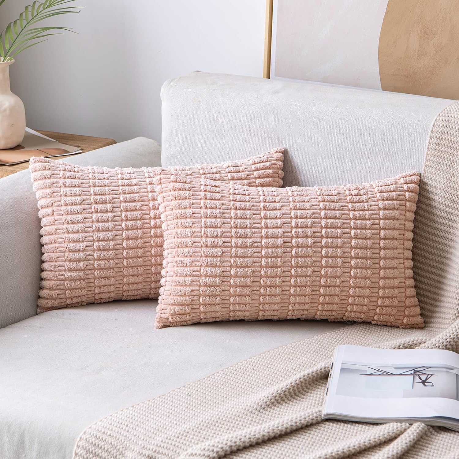 Cream White Boho Corduroy Striped Pillow Covers