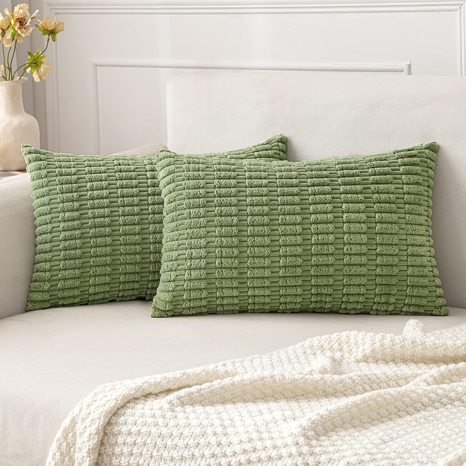 Cream White Boho Corduroy Striped Pillow Covers