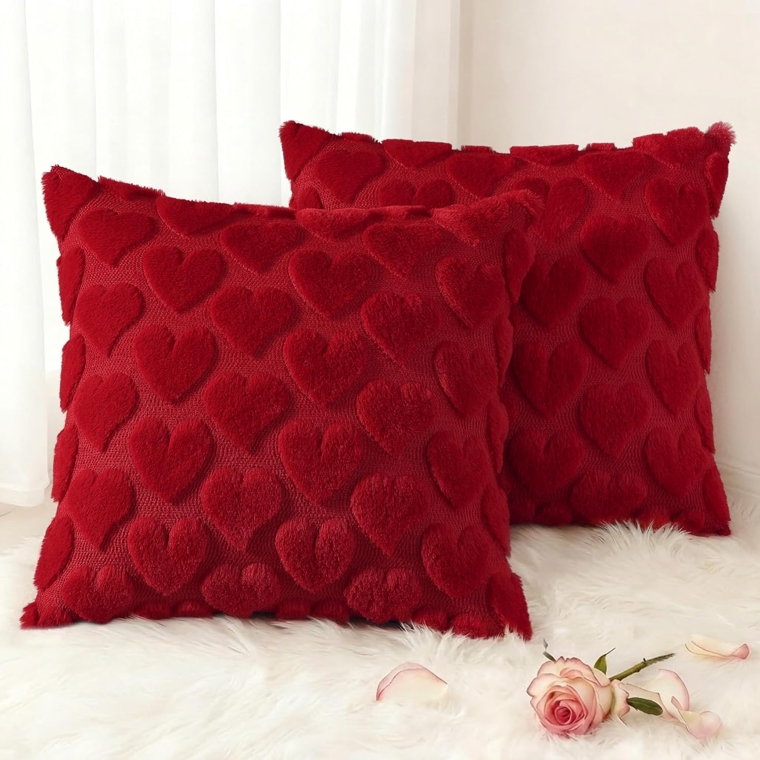 Beige Faux Wool Throw Pillow Covers Set of 2