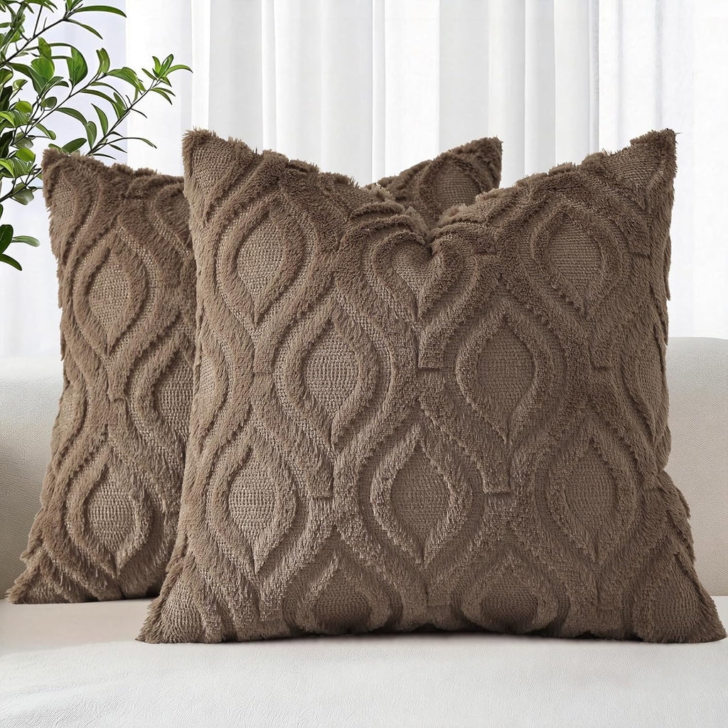 Beige Faux Wool Throw Pillow Covers Set of 2