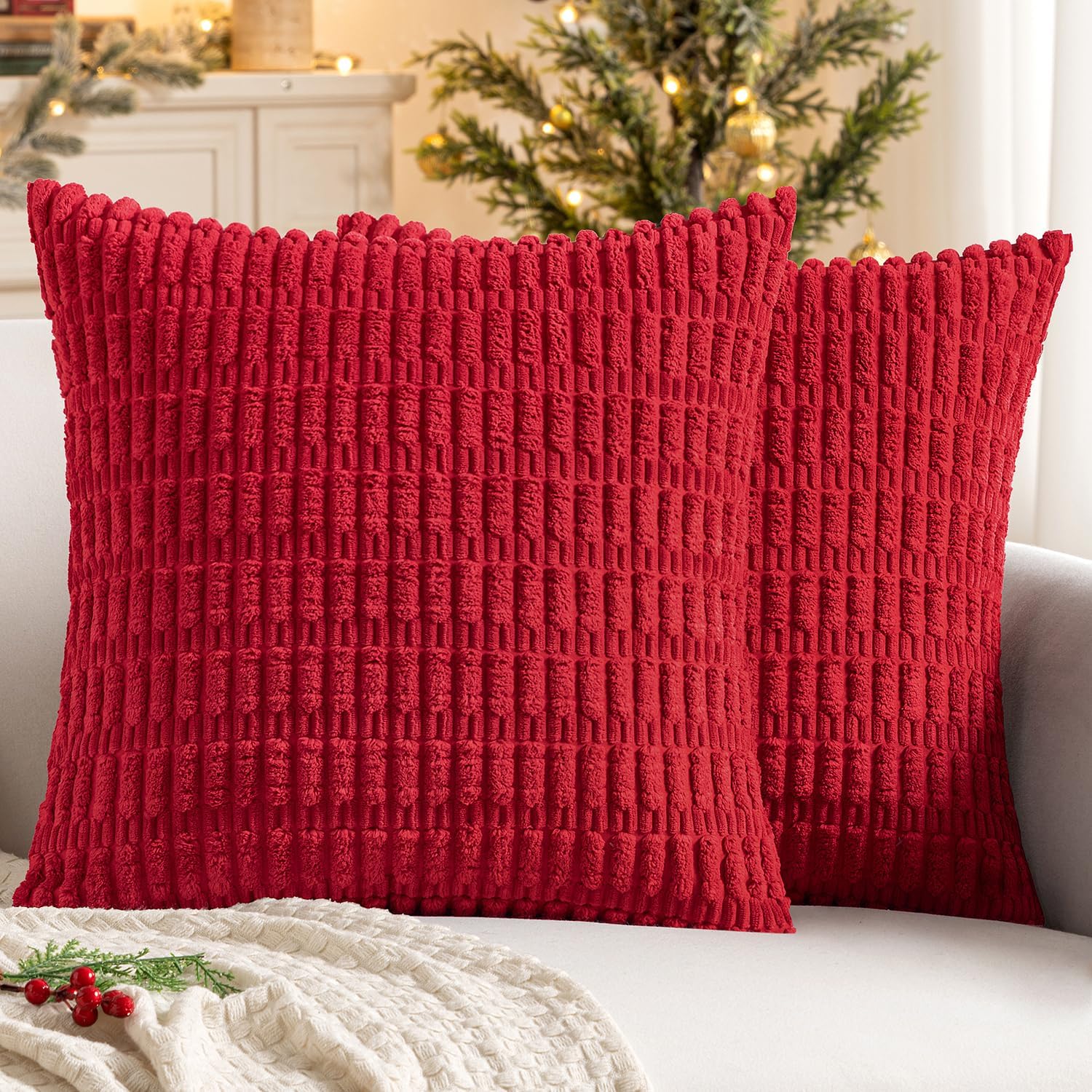 Cream White Boho Corduroy Striped Pillow Covers