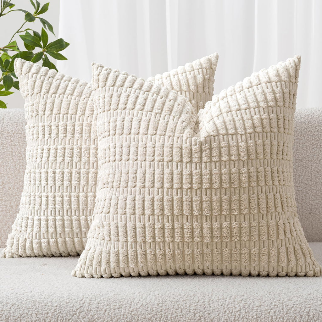 Cream White Boho Corduroy Striped Pillow Covers