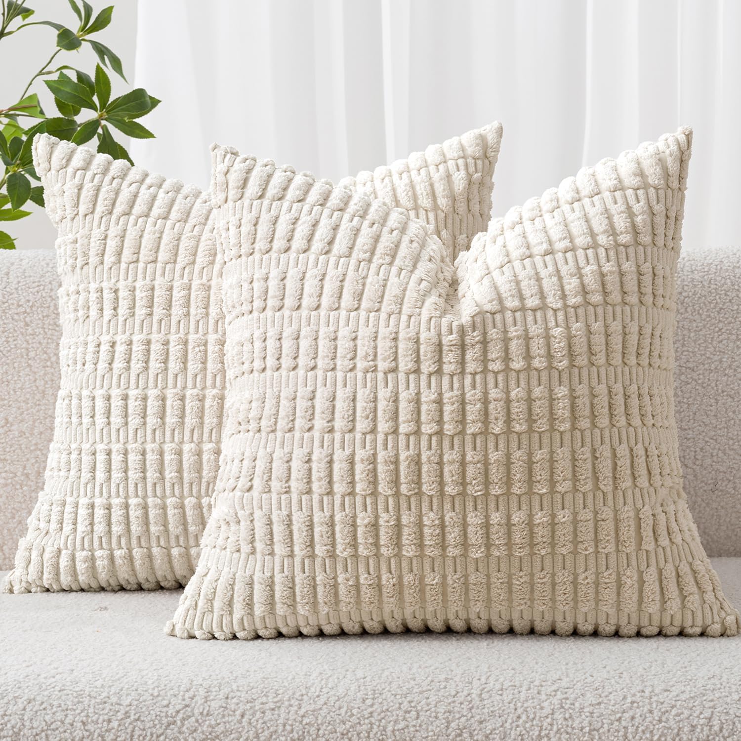 Cream White Boho Corduroy Striped Pillow Covers