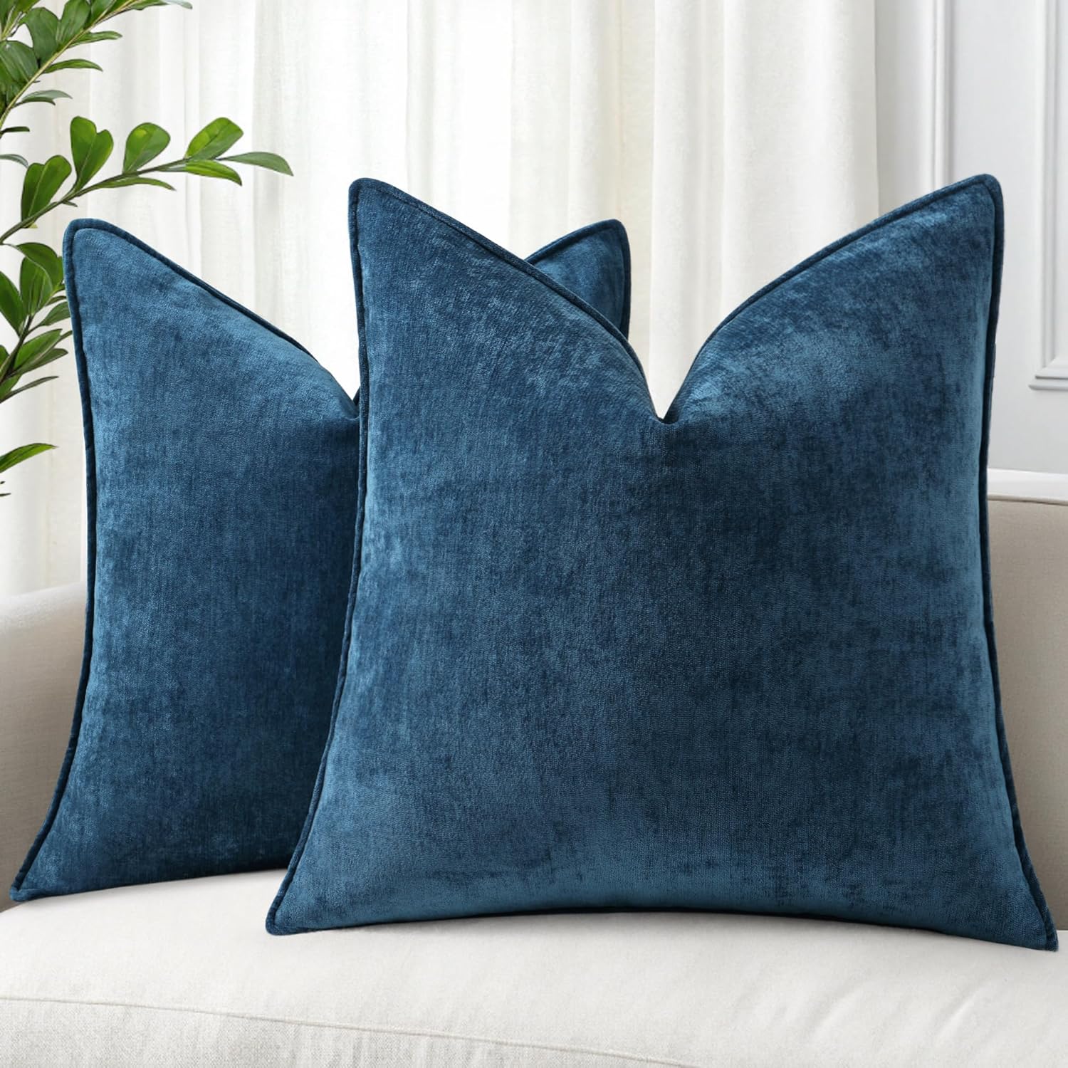 Beige Chenille Throw Pillow Covers Set of 2