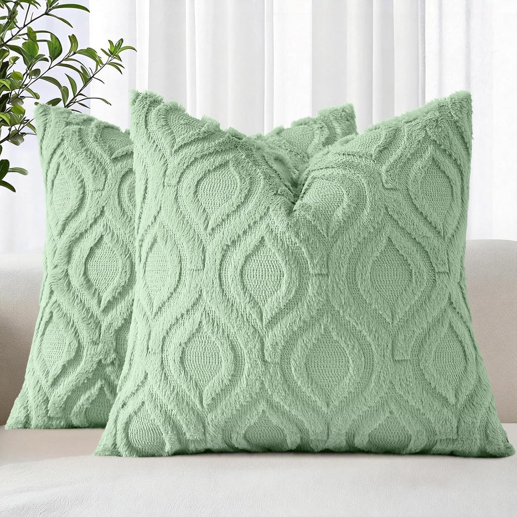 Beige Faux Wool Throw Pillow Covers Set of 2