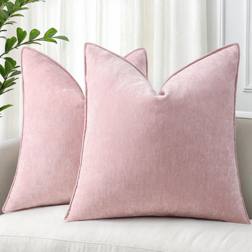 Beige Chenille Throw Pillow Covers Set of 2