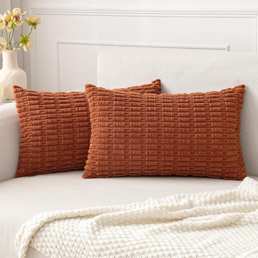 Cream White Boho Corduroy Striped Pillow Covers