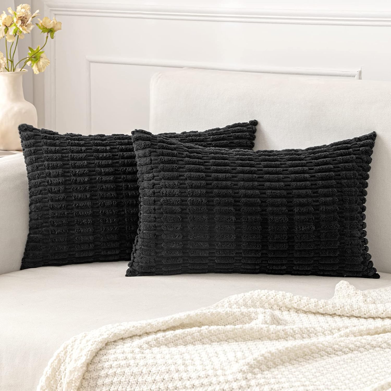 Cream White Boho Corduroy Striped Pillow Covers