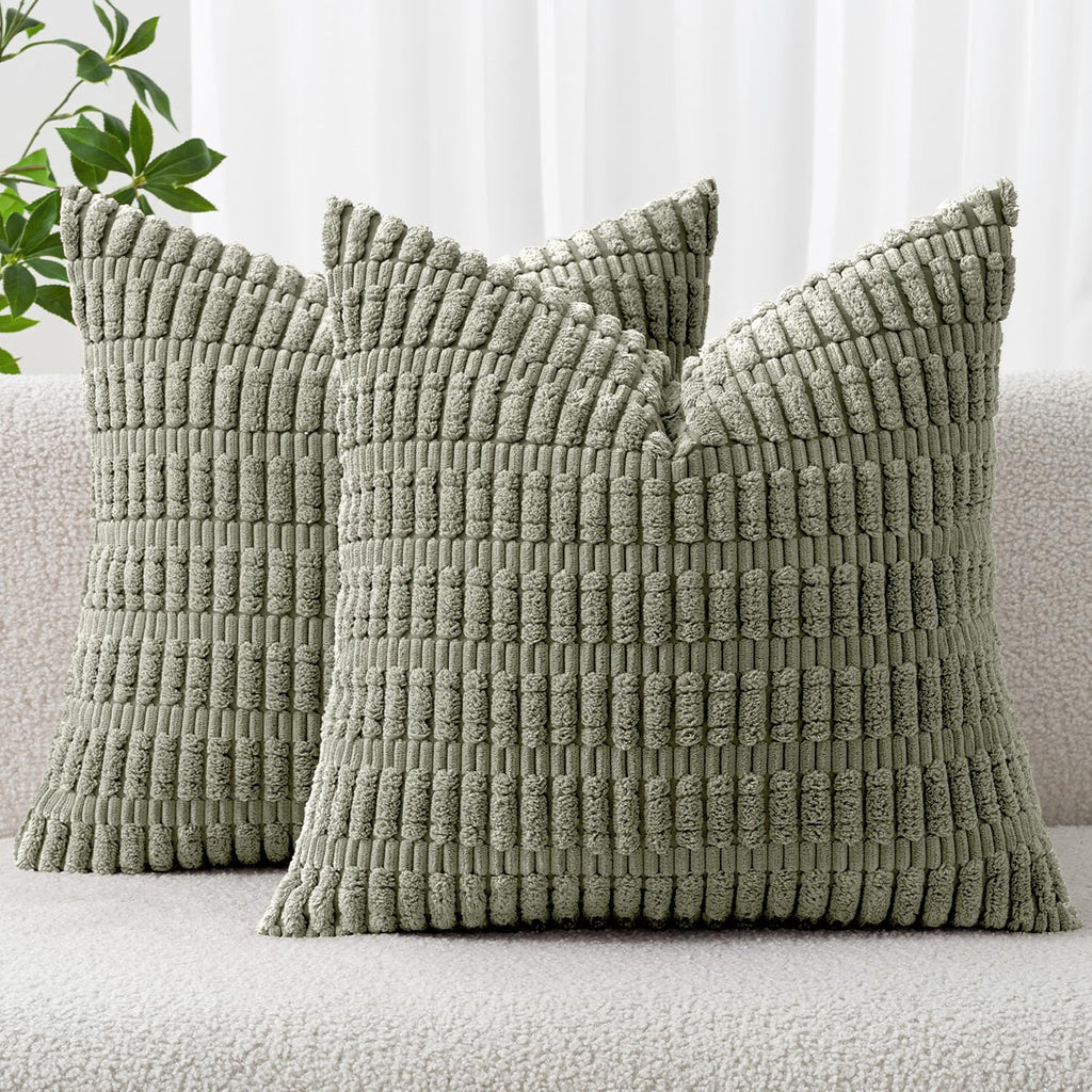 Cream White Boho Corduroy Striped Pillow Covers