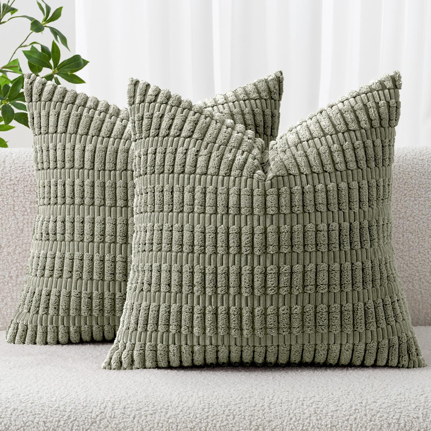 Cream White Boho Corduroy Striped Pillow Covers