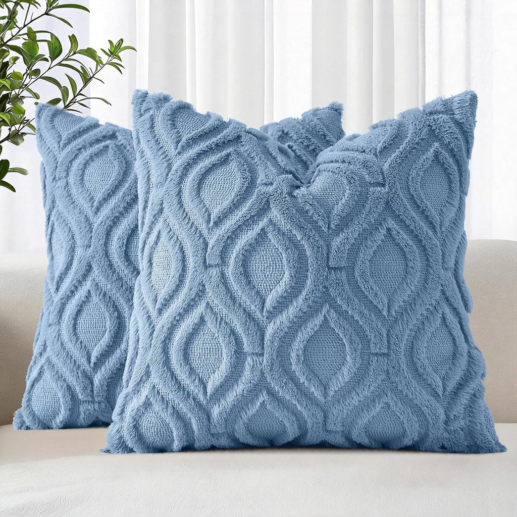 Beige Faux Wool Throw Pillow Covers Set of 2