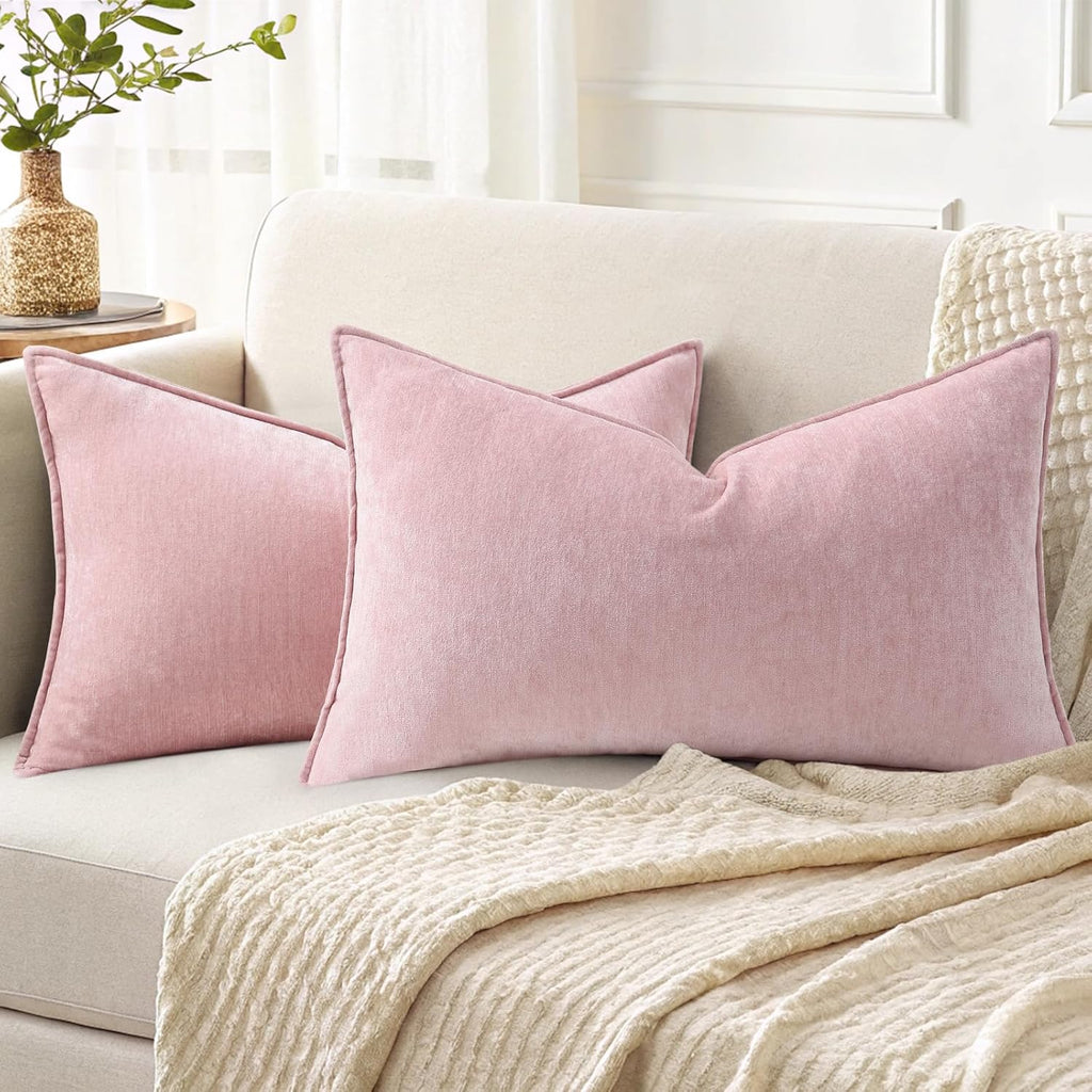 Beige Chenille Throw Pillow Covers Set of 2