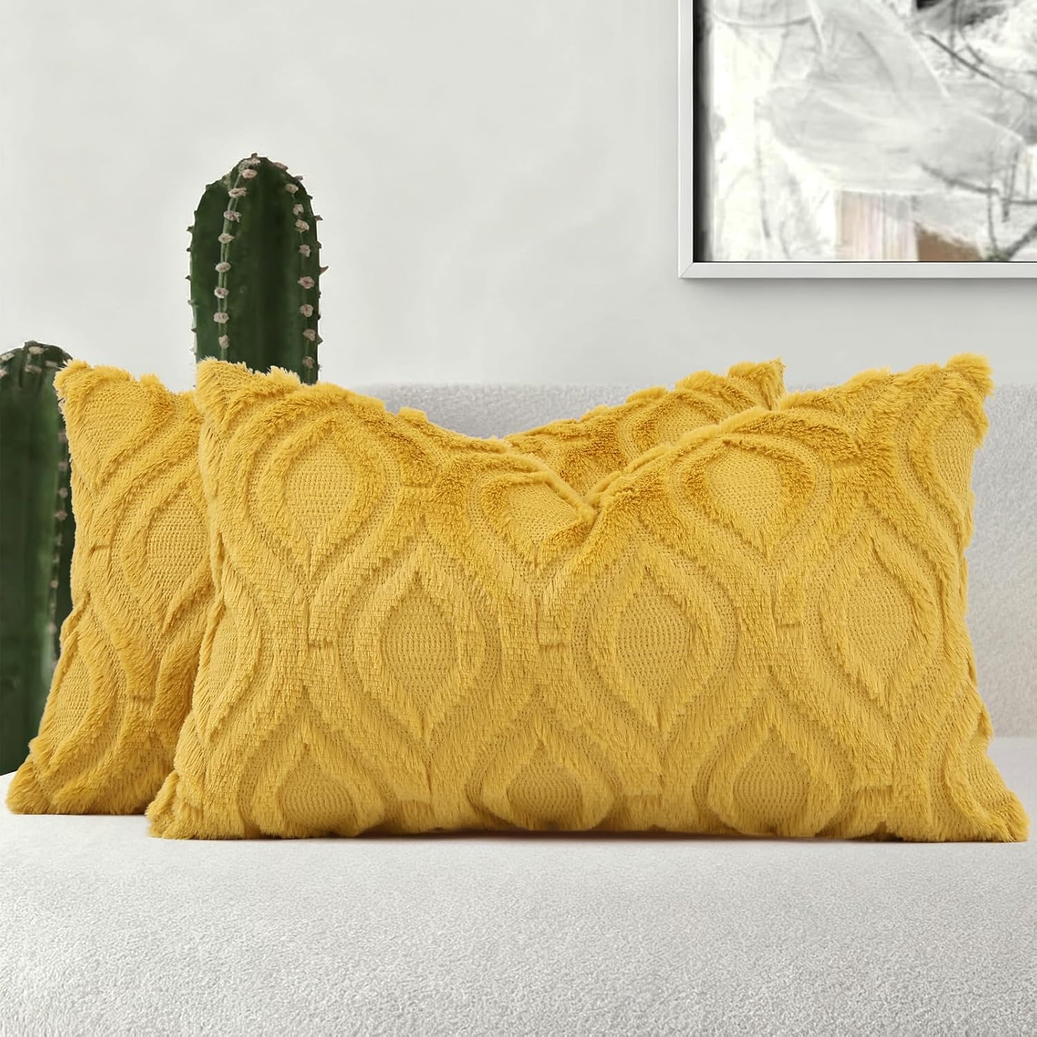 Beige Faux Wool Throw Pillow Covers Set of 2
