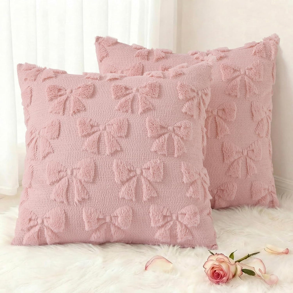 Beige Faux Wool Throw Pillow Covers Set of 2