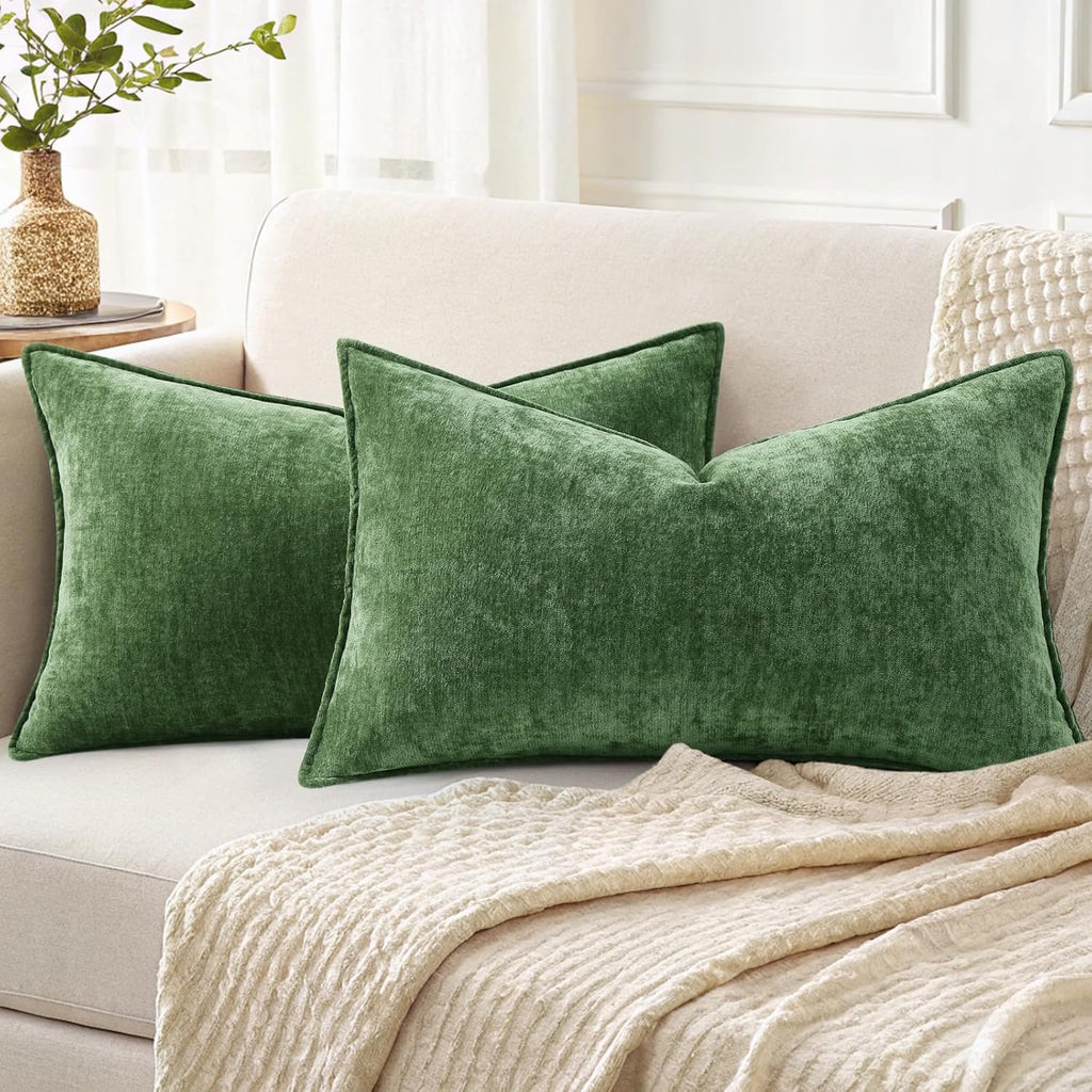 Beige Chenille Throw Pillow Covers Set of 2