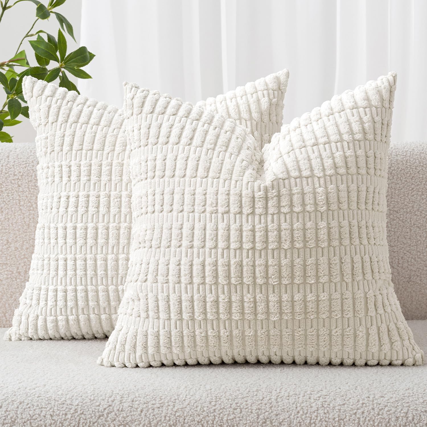 Cream White Boho Corduroy Striped Pillow Covers