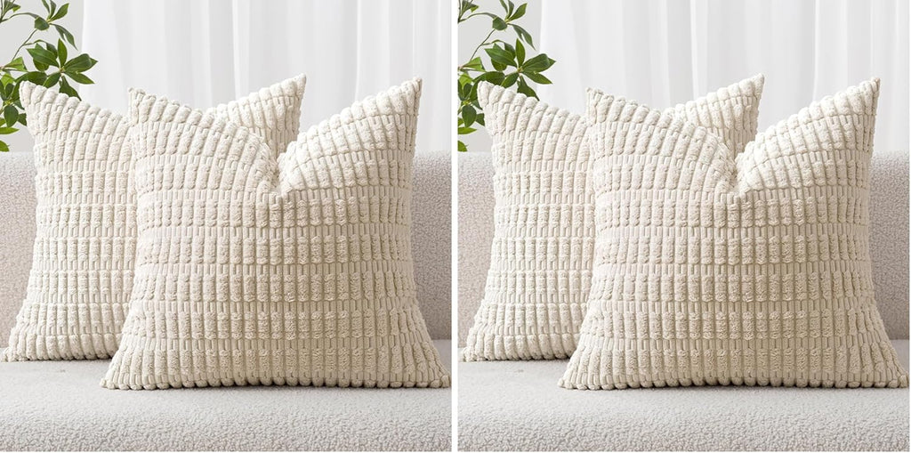 Cream White Boho Corduroy Striped Pillow Covers