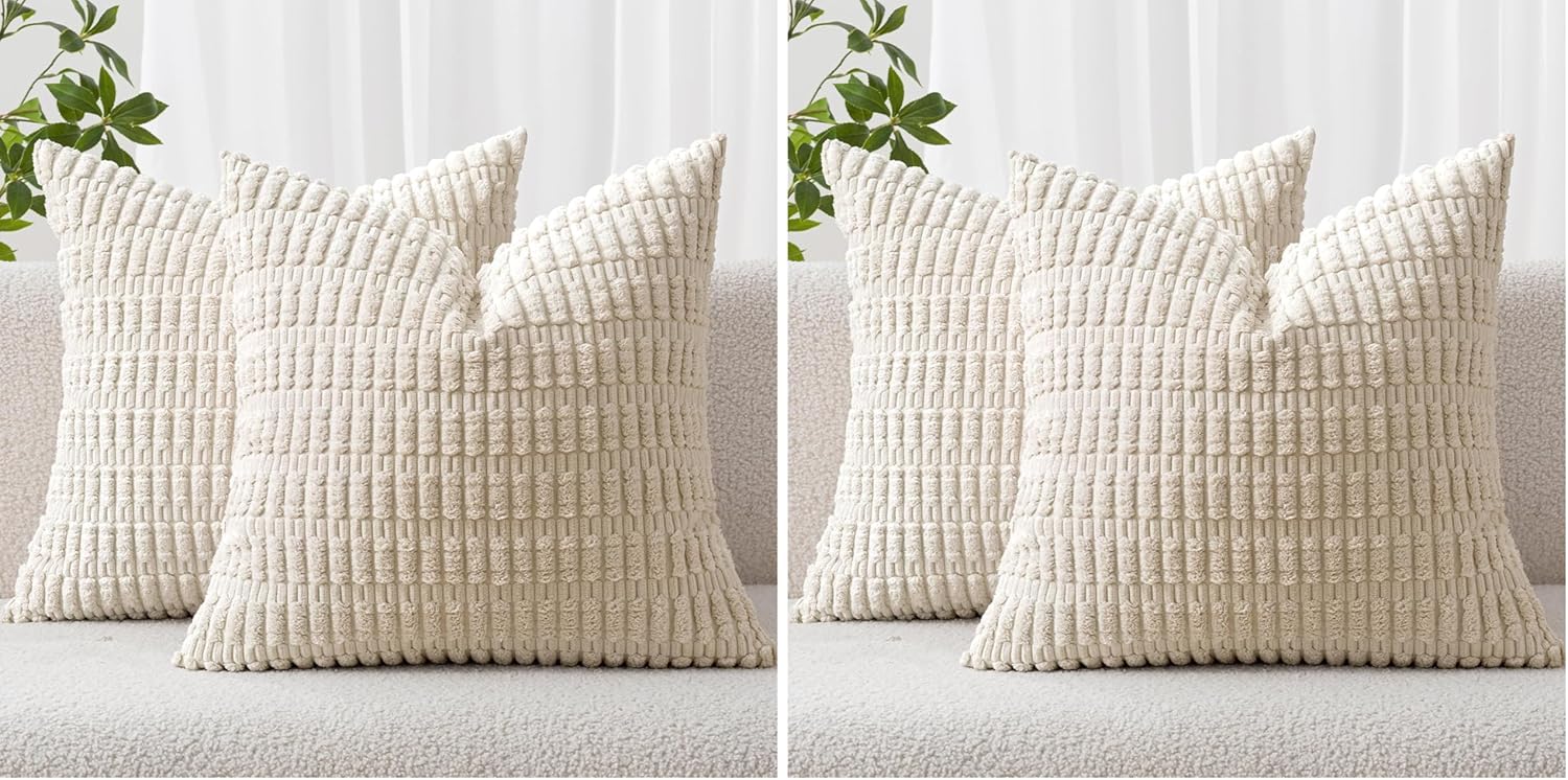 Cream White Boho Corduroy Striped Pillow Covers