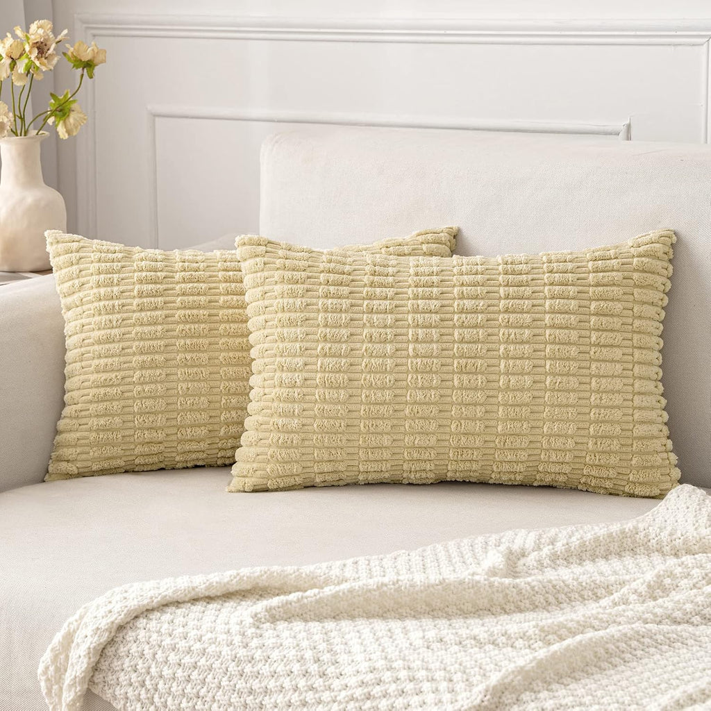 Cream White Boho Corduroy Striped Pillow Covers