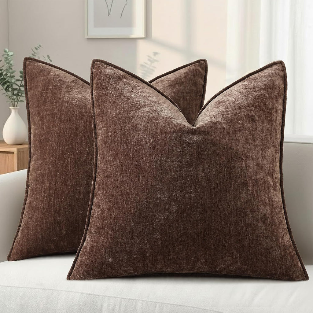 Beige Chenille Throw Pillow Covers Set of 2