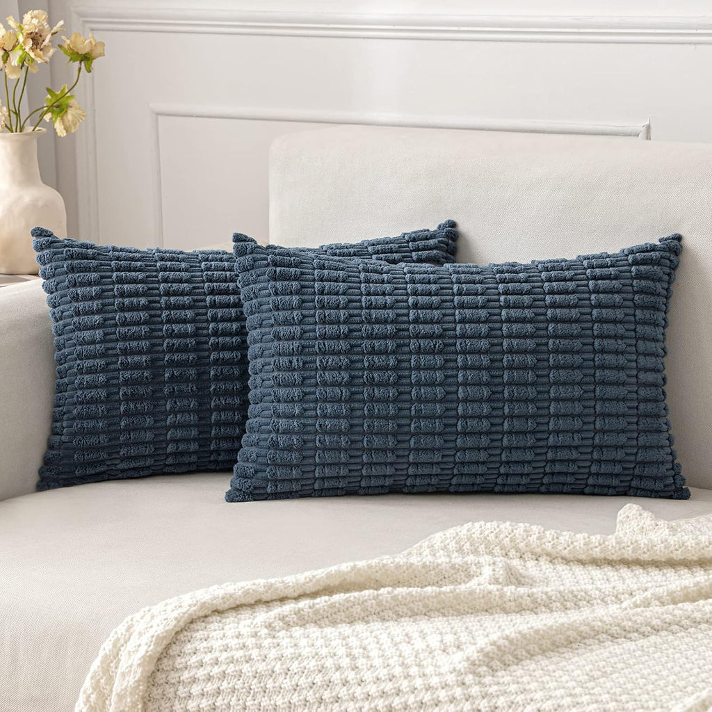 Cream White Boho Corduroy Striped Pillow Covers