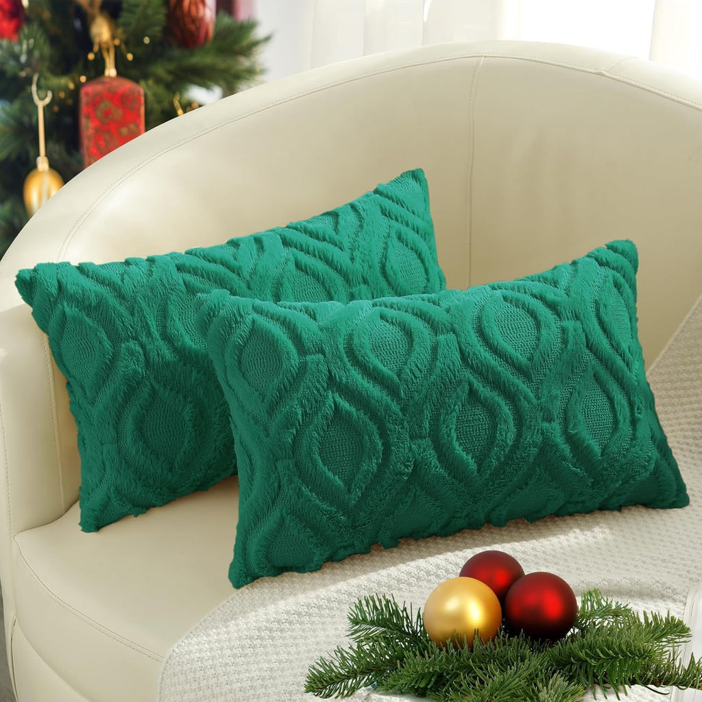 Beige Faux Wool Throw Pillow Covers Set of 2